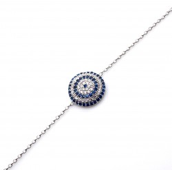 Sterling Silver Evil Eye Bracelet with Blue & White Zircons, White Gold Plated - Nusrettaki (1)