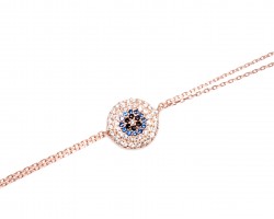 Sterling Silver Eye Bracelet with Colored Zircons, Rose Gold Plated - Nusrettaki
