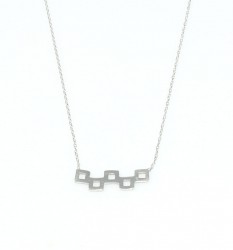 Sterling Silver Fivefold Tiny Squares Dainty Necklace, White Gold Plated - 7