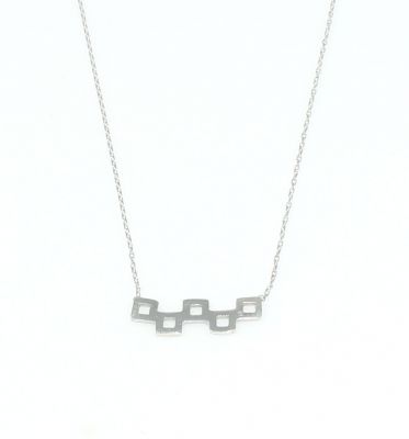 Sterling Silver Fivefold Tiny Squares Dainty Necklace, White Gold Plated - 7