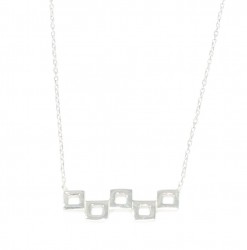Sterling Silver Fivefold Tiny Squares Dainty Necklace, White Gold Plated - 8