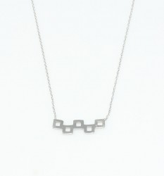 Sterling Silver Fivefold Tiny Squares Dainty Necklace, White Gold Plated - 9