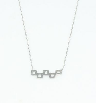 Sterling Silver Fivefold Tiny Squares Dainty Necklace, White Gold Plated - 9