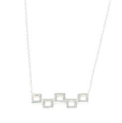 Sterling Silver Fivefold Tiny Squares Dainty Necklace, White Gold Plated - 5
