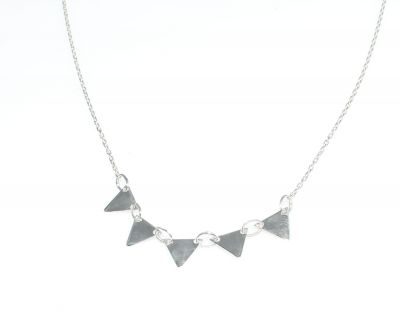 Sterling Silver Fivefold Triangle Dainty Necklace, White Gold Plated - 6