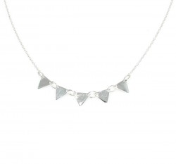 Sterling Silver Fivefold Triangle Dainty Necklace, White Gold Plated - 7