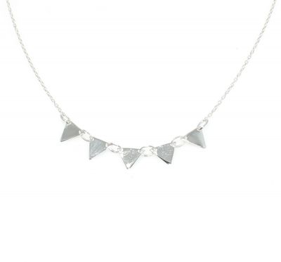 Sterling Silver Fivefold Triangle Dainty Necklace, White Gold Plated - 7