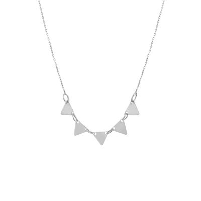 Sterling Silver Fivefold Triangle Dainty Necklace, White Gold Plated - 1