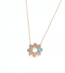 Sterling Silver Flower Layer Dainty Necklace with Turquoise, Rose Gold Plated - Nusrettaki (1)
