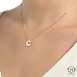 Sterling Silver Flower Layer Dainty Necklace with Turquoise, Rose Gold Plated - Nusrettaki