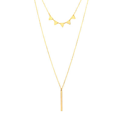 Sterling Silver Geometric Layer Set Strand Necklaces, Rose Gold Plated - 2