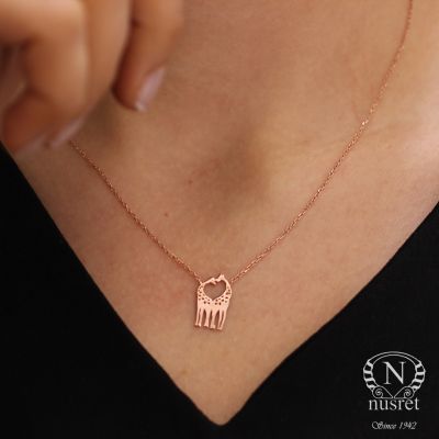 Sterling Silver Giraffe in Love Necklace, Rose Gold Plated - 5