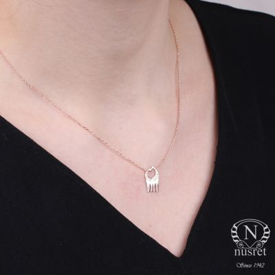 Sterling Silver Giraffe in Love Necklace, Rose Gold Plated - 6