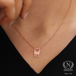 Sterling Silver Giraffe in Love Necklace, Rose Gold Plated - Nusrettaki (1)