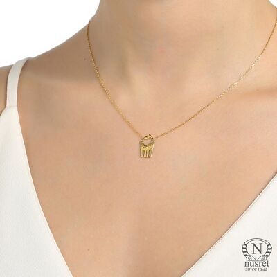 Sterling Silver Giraffe in Love Necklace, Rose Gold Plated - 7