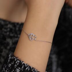Sterling Silver Hand Carved Intimate Hearts Bracelet, White Gold Plated - Nusrettaki