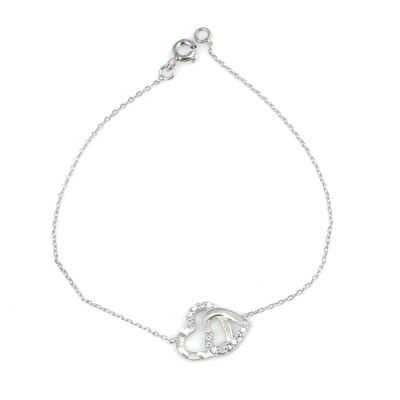 Sterling Silver Hand Carved Intimate Hearts Bracelet, White Gold Plated - 2