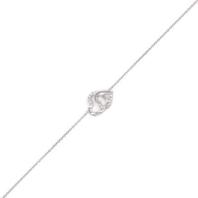 Sterling Silver Hand Carved Intimate Hearts Bracelet, White Gold Plated - 4