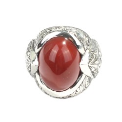 Sterling Silver Hand Carved Men's Ring with Agate - 3