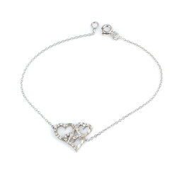 Sterling Silver Hand Carved Three Hearts Bracelet, White Gold Plated - Nusrettaki (1)