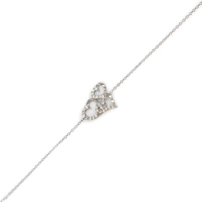 Sterling Silver Hand Carved Three Hearts Bracelet, White Gold Plated - 3