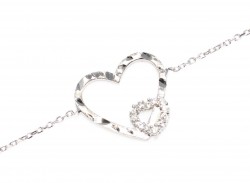 Sterling Silver Hand Carved Two Hearts Bracelet, White Gold Plated - Nusrettaki (1)