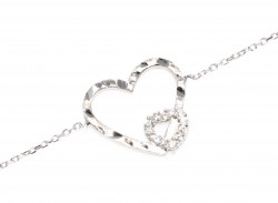 Sterling Silver Hand Carved Two Hearts Bracelet, White Gold Plated - 2
