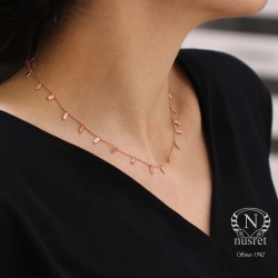 Sterling Silver Hanging Tiny Bars Necklace, Rose Gold Plated - Nusrettaki