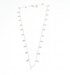 Sterling Silver Hanging Tiny Bars Necklace, White Gold Plated - 2