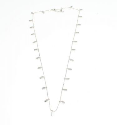 Sterling Silver Hanging Tiny Bars Necklace, White Gold Plated - 2
