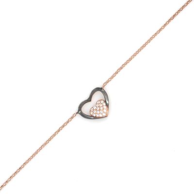 Sterling Silver Heart in Heart & Lock Bracelet, Rose Gold Vermeil - 3