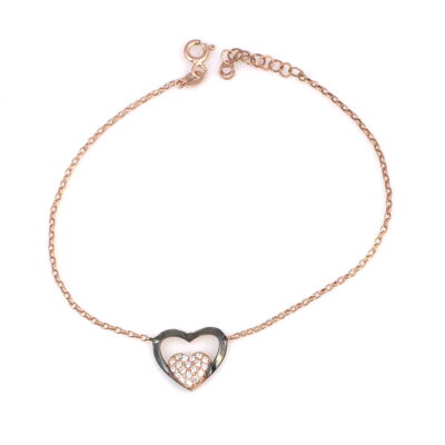 Sterling Silver Heart in Heart & Lock Bracelet, Rose Gold Vermeil - 2