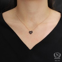 Sterling Silver Nested Heart Necklace with Black Cz - 11