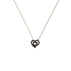 Sterling Silver Nested Heart Necklace with Black Cz - 6