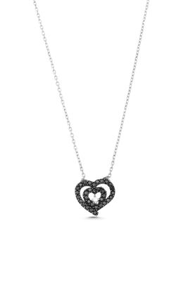 Sterling Silver Nested Heart Necklace with Black Cz - 4