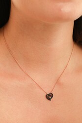 Sterling Silver Nested Heart Necklace with Black Cz - Nusrettaki (1)