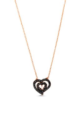 Sterling Silver Nested Heart Necklace with Black Cz - 3