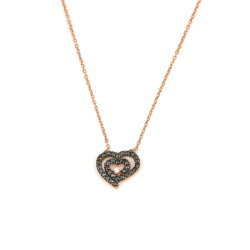 Sterling Silver Nested Heart Necklace with Black Cz - 3