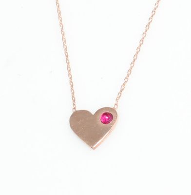 Sterling Silver Heart Layer Dainty Necklace with Ruby, Rose Gold Plated - 2