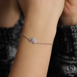 Nusrettaki - Sterling Silver Heart Shaped Keyhole Bracelet with CZ