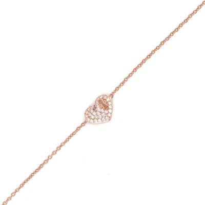 Sterling Silver Heart Shaped Keyhole Bracelet with CZ - 6