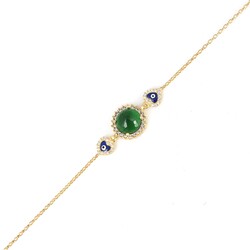 Sterling Silver Hearts Bracelet, Green GS, Gold Vermeil - Nusrettaki