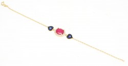 Sterling Silver Hearts Pink Bracelet, Gold Vermeil - 4