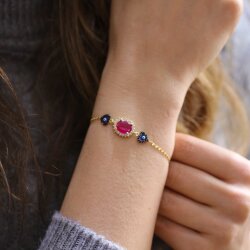 Sterling Silver Hearts Pink Bracelet, Gold Vermeil - Nusrettaki