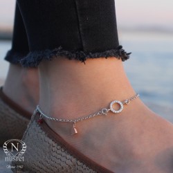 Sterling Silver Hole & Heart Designer Anklet - Nusrettaki