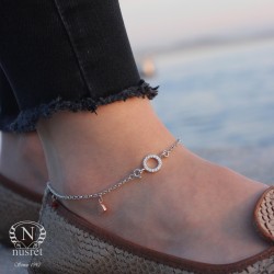 Sterling Silver Hole & Heart Designer Anklet - Nusrettaki (1)