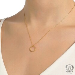Sterling Silver Hoop Pendant Necklace, Rose Gold Plated - Nusrettaki