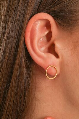 Sterling Silver Hoop Stud Earrings, White Gold Vermeiled - 1