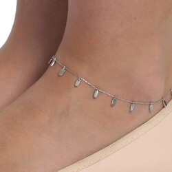 Sterling Silver Mini Bar Anklet, White Gold Vermeiled - Nusrettaki