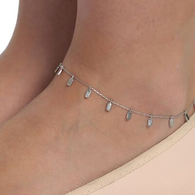 Sterling Silver Mini Bar Anklet, White Gold Vermeiled - 1